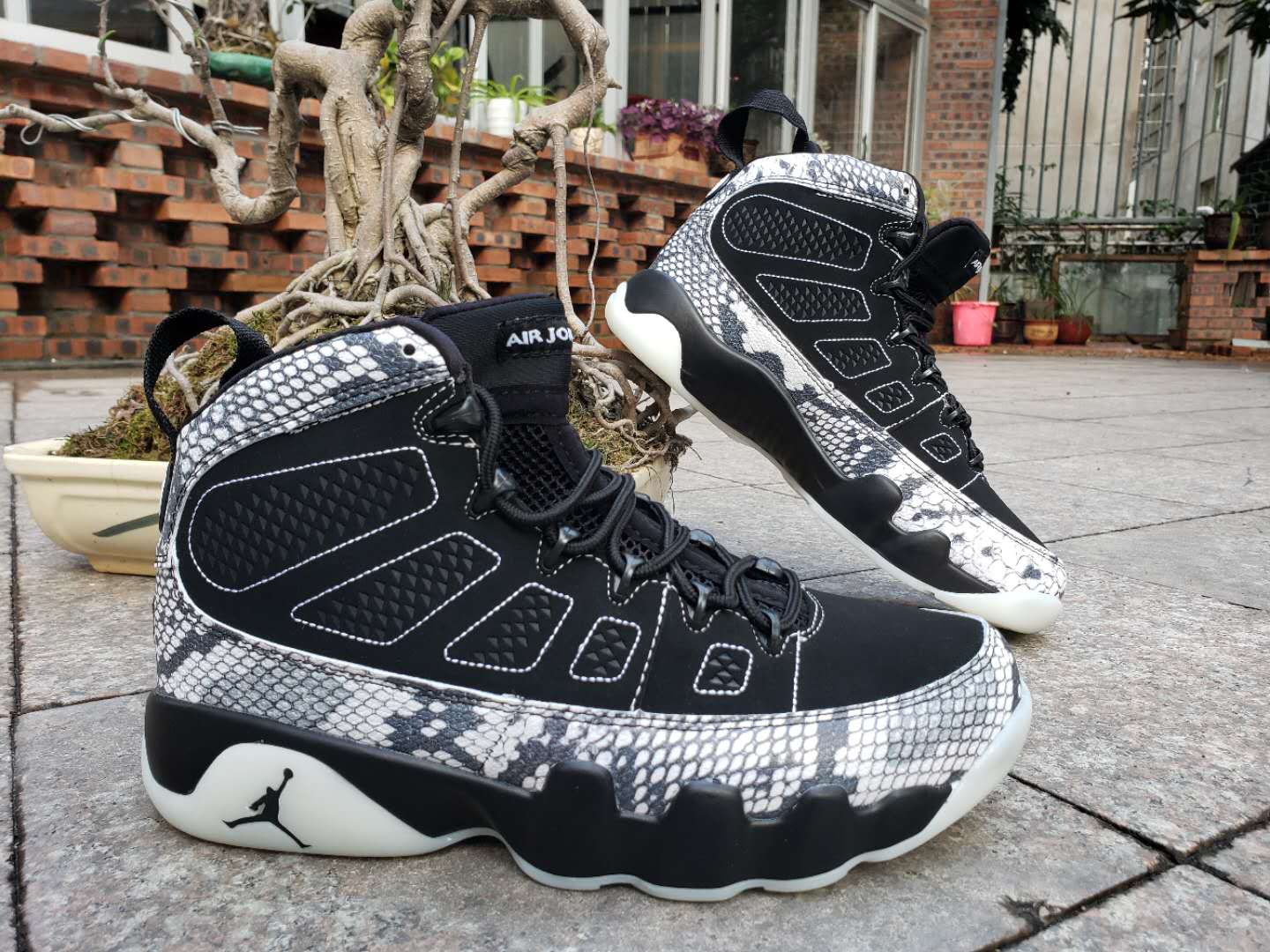 2019 Men Jordan 9 Retro Black White SnakeSkin Shoes
